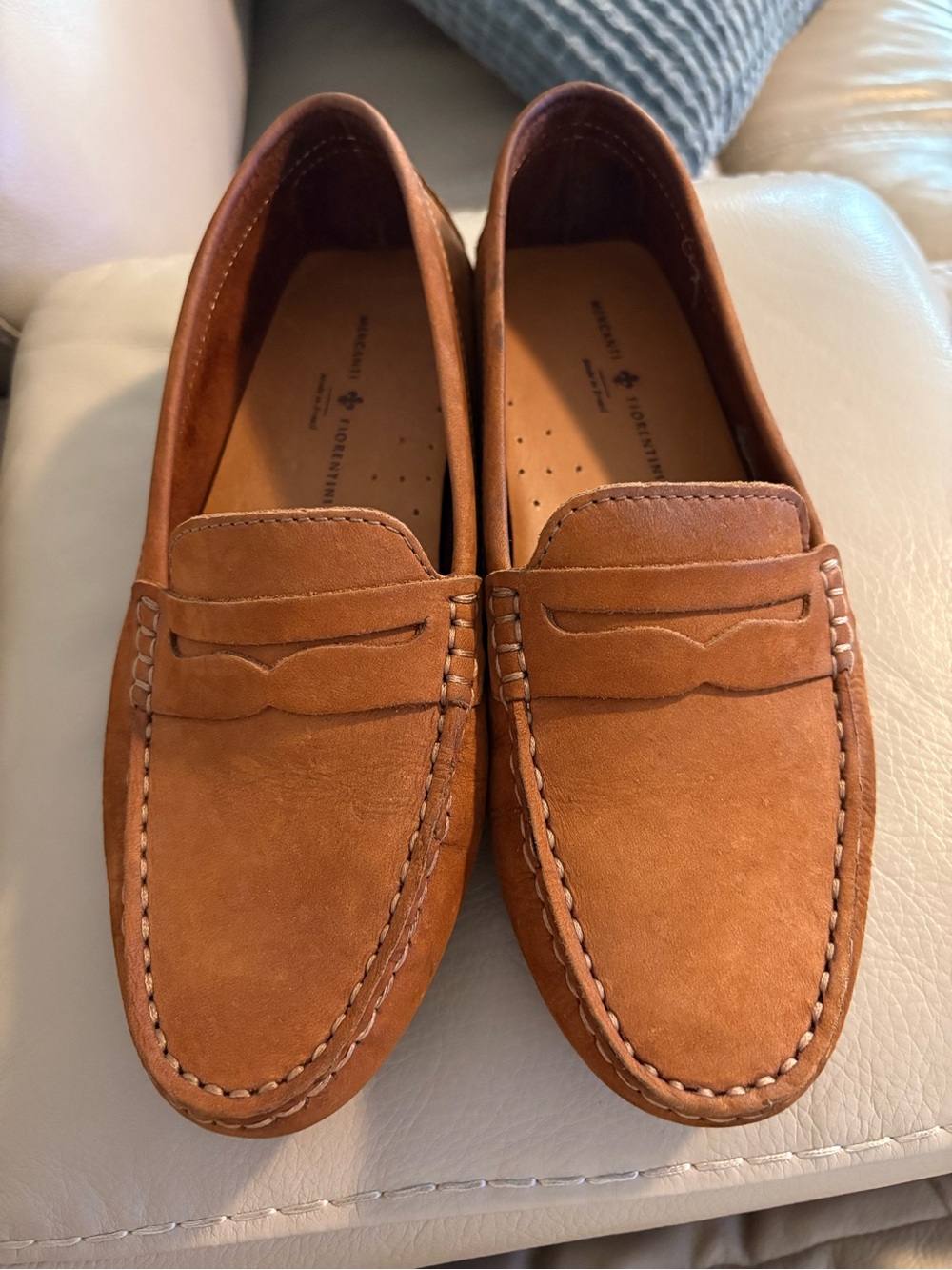 Mercanti Fiorentini Brown Suede Penny Loafers